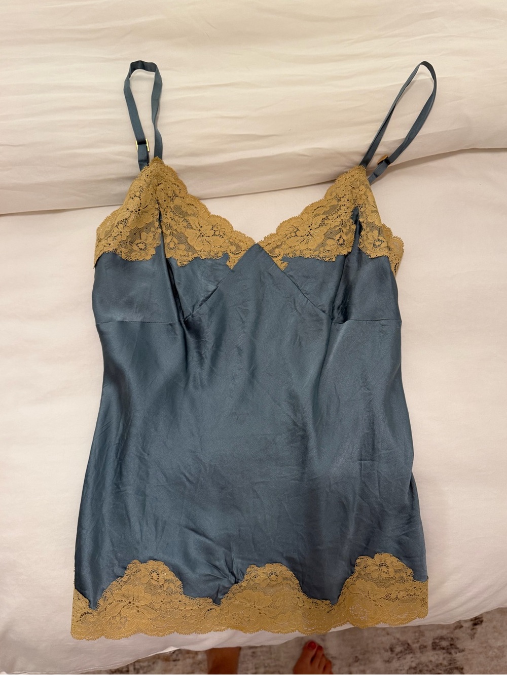 Express Design Studio Lace Trim Cami Top in Blue & Gold